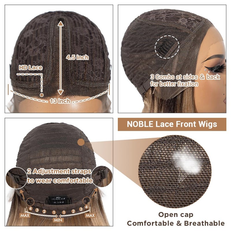 NOBLE Bob Wigs for Women Short T Part HD Lace Front Wigs Ombre Brown Blonde Synthetic Blunt Cut Bob Lace Front Wigs for Party and Daily Use 10 Inch - Image 5